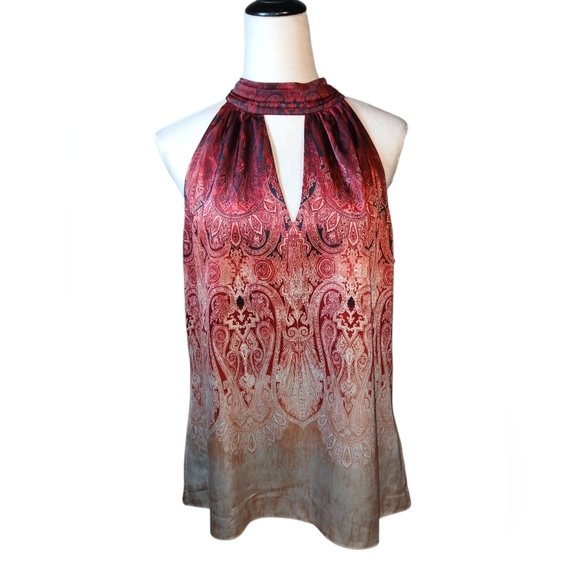 White House/Black Market Tops - Paisley Ombre Halter Blouse  in Burgundy and Cream